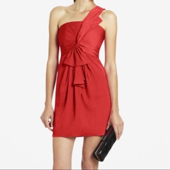 BCBGMaxAzria | Dresses | Bcbgmaxazria Red One Shoulder Cocktail Dress 2 ...